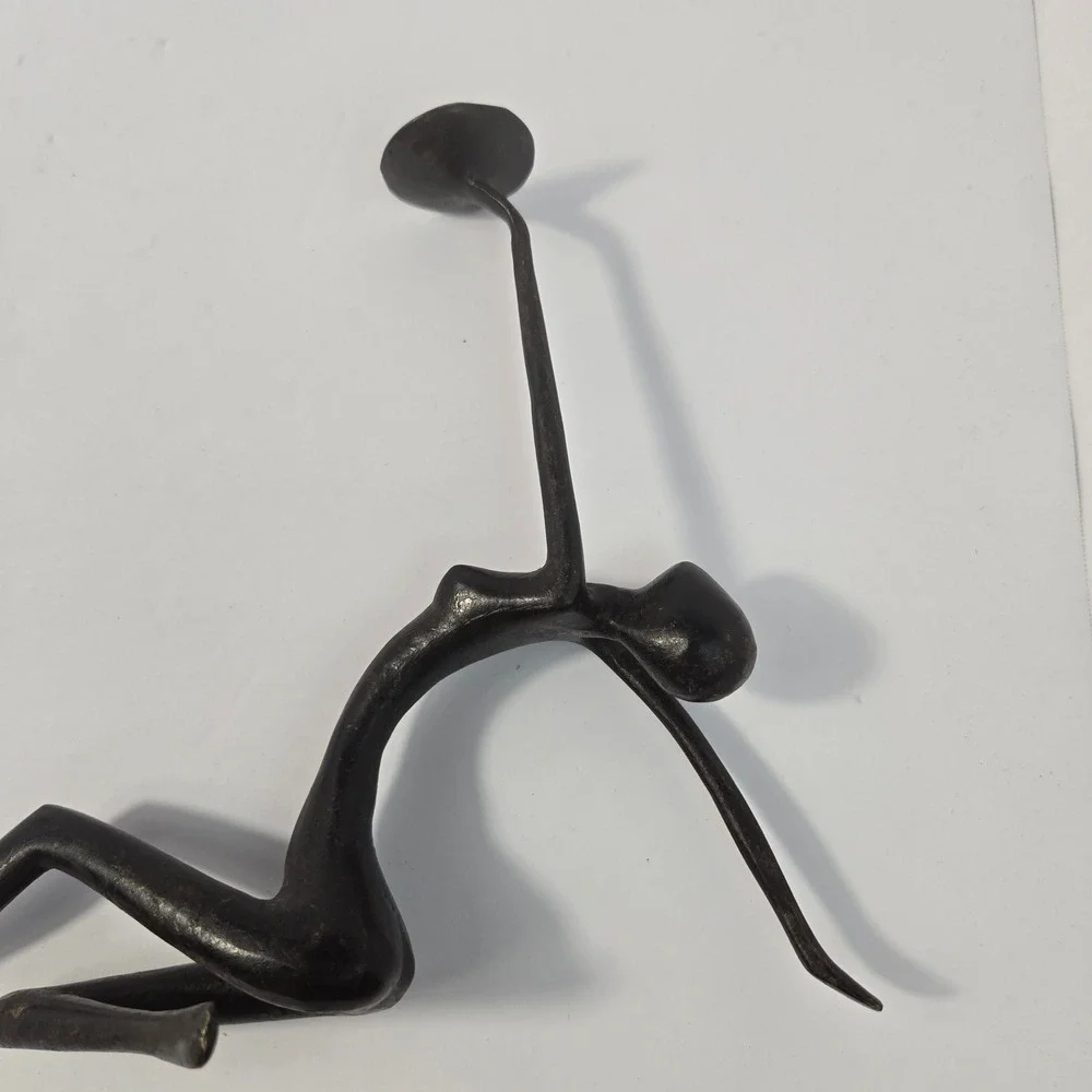 Vintage Bronze Finish Metal Reclining Female Figure Candle Holder Sculpture 10